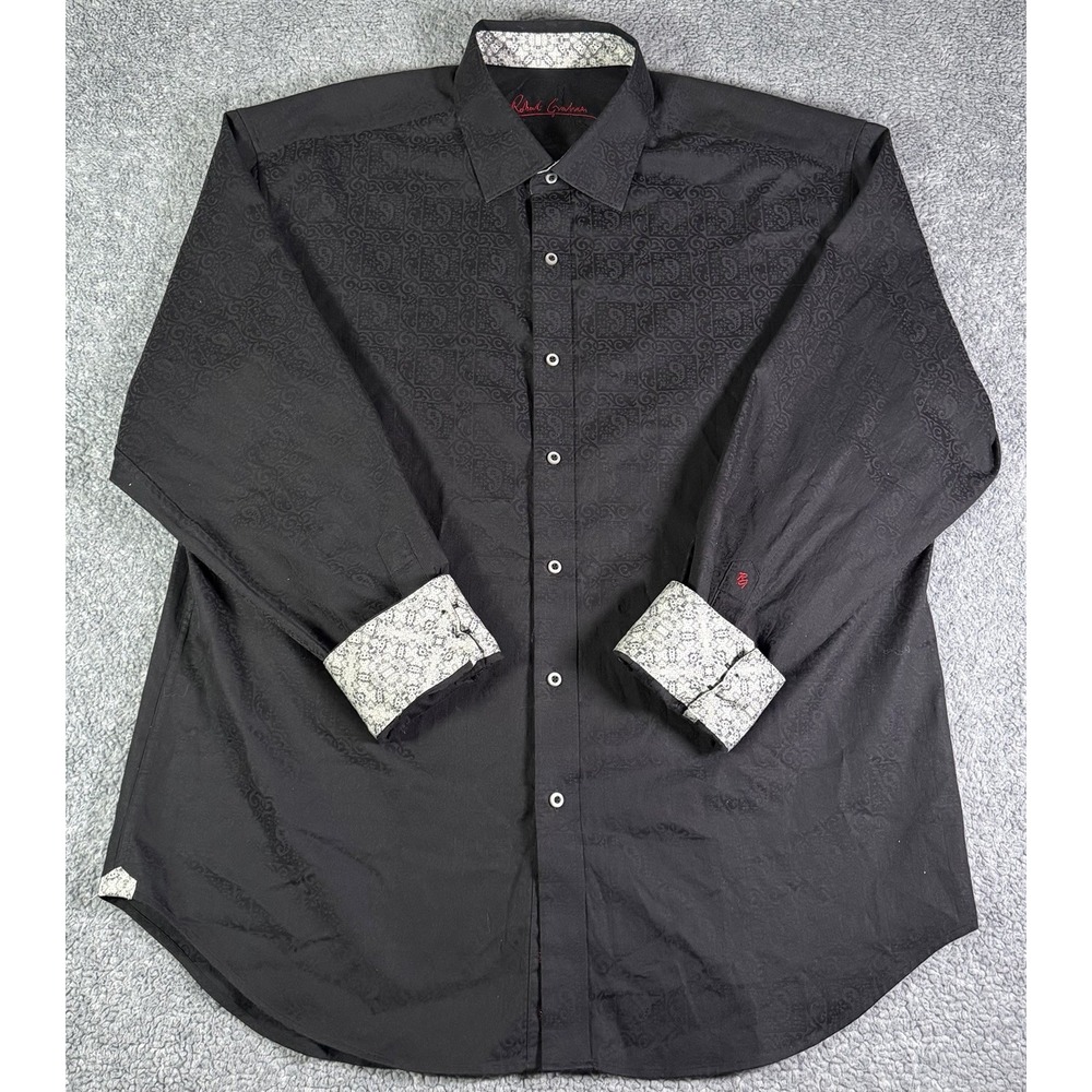 Robert Graham Shirt Mens 3XL Black Paisley Jacquard Long Sleeve Flip Cuff Cotton